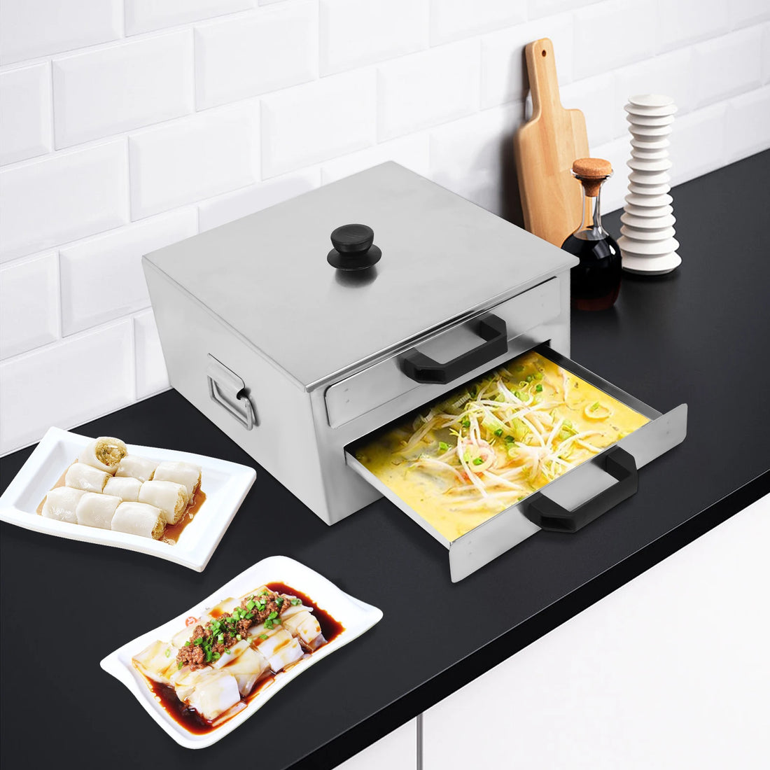 Open Chinese Rice Noodle Roll Food Steamer with Extra Tray Stainless Steel Square Tier/Layer Cooking Cuisine Guangdong Cookware - Buy online at  Vibe In Cart.