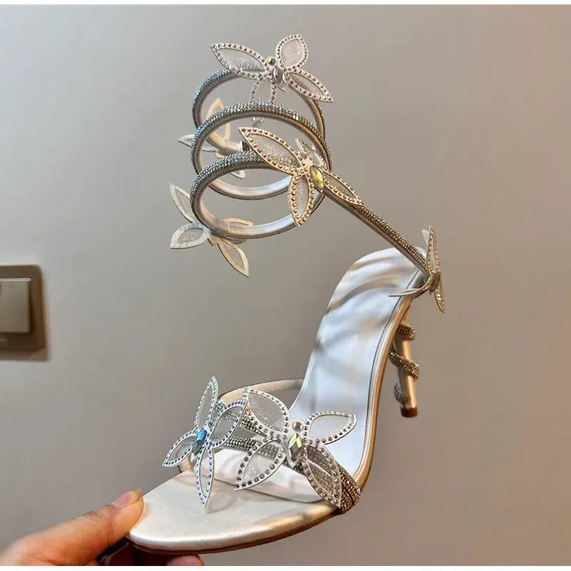 Luxury Crystal Embellished Butterfly Detail Women Sandals Sexy Coiled Strap Thin High heels Gladiator sandals Summer Party Shoes - Buy online at  Vibe In Cart.
