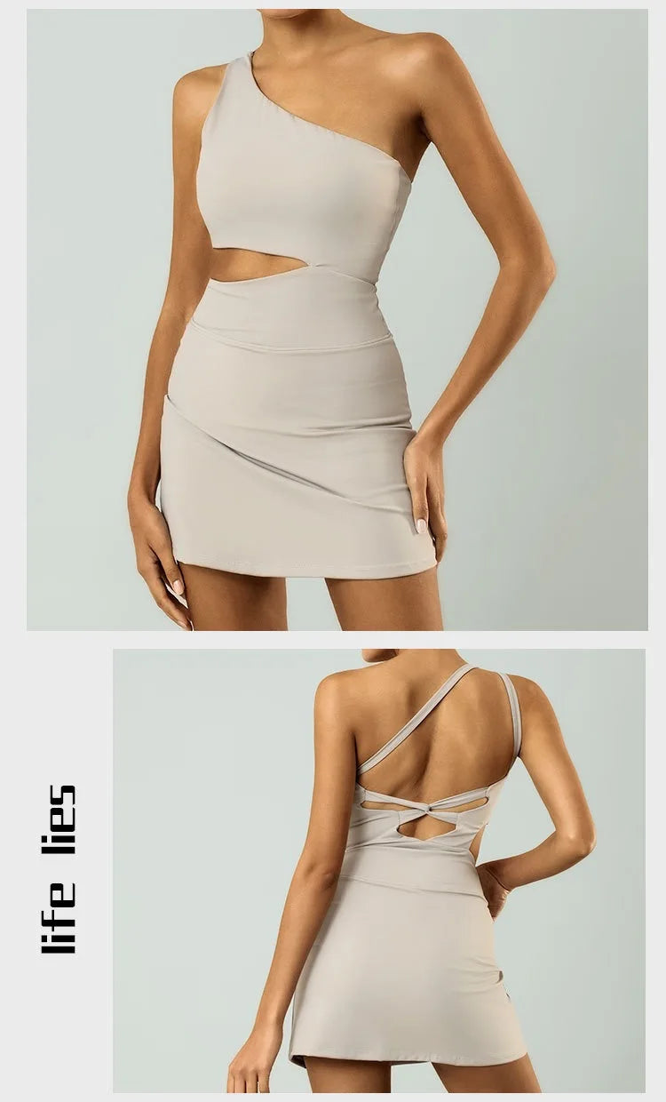 Women's Slim Fit Sleeveless Tennis Dress in Nylon Elastane with Chest Pads