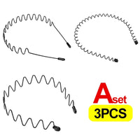 Unisex Black Waved Metal Hair Band for Adults, 6 Pieces