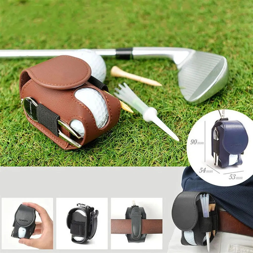 Mini Leather Golf Ball Storage Pouch with Waist Clip