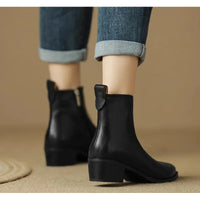 2025 New Women's  Ankle Boots - Minimalist Pointed Toe Mid Heel Booties with Soft Leather & Side Zipper, Slimming Fashion Boots - Buy online at  Vibe In Cart.