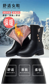 Soft Leather Boots for Women Autumn Winter with Plush Warm Side Zipper Round Toe High Heel Casual Anti-slip Mom Cotton Shoes - Buy online at  Vibe In Cart.