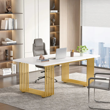 Tribesigns Modern Office Desk, 70.9" Wooden Computer Desk,Executive Desk with Gold Metal Legs, Large Workstation Home Office - Buy online at  Vibe In Cart.