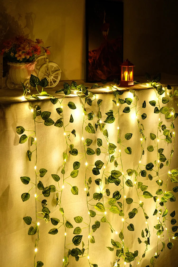 2Meter Fake Green Leaf Ivy Vine with LED Lights String for Home Bedroom Decor Wedding Glowing Artifical Plant Garland Home Decor - Buy online at  Vibe In Cart.