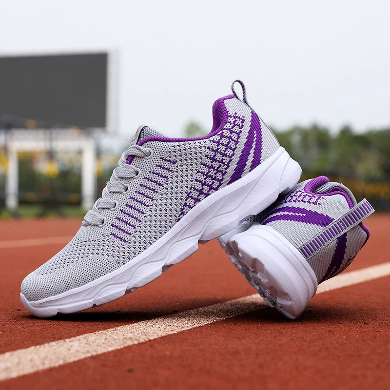 Women's Lace-Up Breathable Running Shoes with Mesh Upper