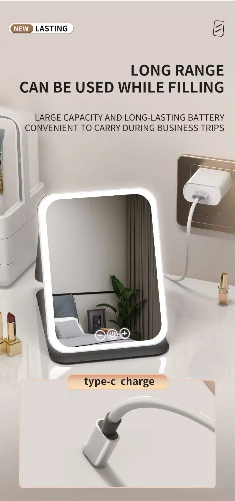 LED Makeup Mirror 3 Colors Light Portable Vanity with Adjustable Brightness USB Charging Foldable for Travel And Home Use - Buy online at  Vibe In Cart.
