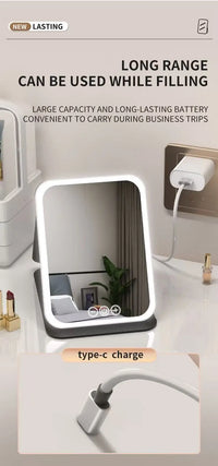 LED Makeup Mirror 3 Colors Light Portable Vanity with Adjustable Brightness USB Charging Foldable for Travel And Home Use - Buy online at  Vibe In Cart.