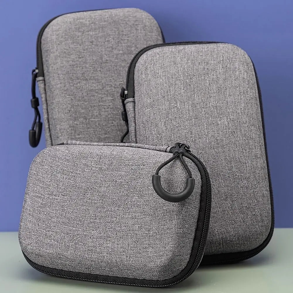 Grey Canvas Zipper Storage Bag for Earphones and Accessories