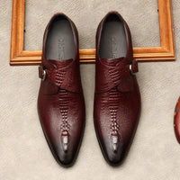 Men's Black And Blue Genuine Leather Oxford Shoes With Crocodile Pattern
