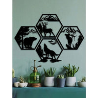 4PC Hexagon Animal (Deer/Wolf/Bear) Metal Wall Sculpture | Rustic Black Decor | Halloween & Christmas Gift - Buy online at  Vibe In Cart.
