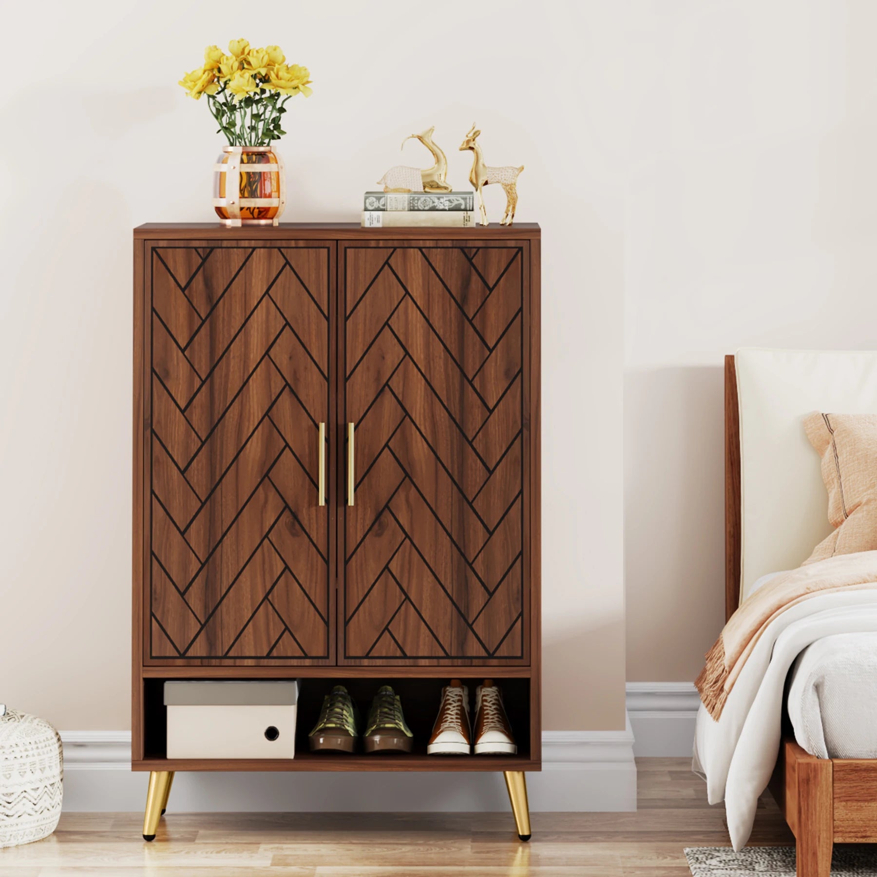 Tribesigns 6-Tier Shoe Cabinet with Doors, Walnut Wooden Shoe Storage Cabinet with Adjustable Shelves for Entryway - Buy online at  Vibe In Cart.