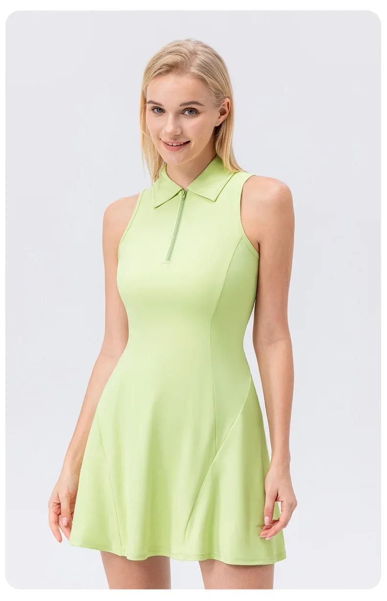 Women's V-Neck Tennis Dress Breathable Quick-Dry Slim Fit S-XXL