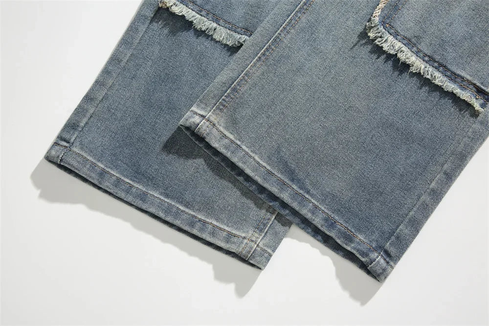 Men's Autumn Trendy Baggy Jeans Elastic Waist Washed Casual Denim Trousers Male High Street Fashion Wide Legs Straight Pants - Buy online at  Vibe In Cart.