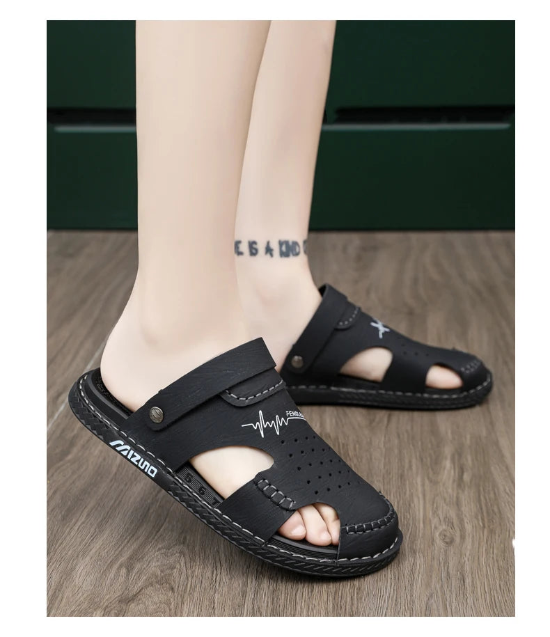 Men's Gladiator Sandals with Rubber Outsole and Buckle Strap
