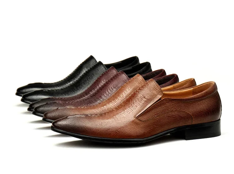 Men's Black And Blue Genuine Leather Oxford Shoes With Crocodile Pattern