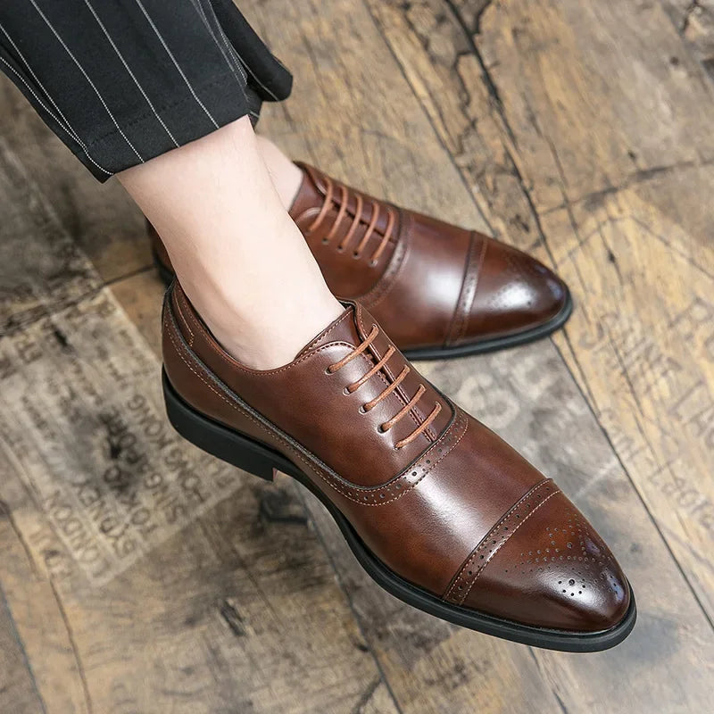 Black Fashionable Oxford Shoes Large Size Casual Business Leather Shoes Wedding Ceremony Shoes Carved Block Design Rubber Sole - Buy online at  Vibe In Cart.