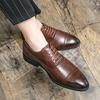 Black Fashionable Oxford Shoes Large Size Casual Business Leather Shoes Wedding Ceremony Shoes Carved Block Design Rubber Sole - Buy online at  Vibe In Cart.