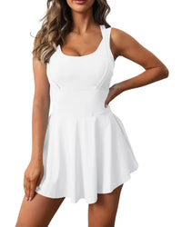 Women's Sleeveless Short Skort Dress with Padding, Nylon Spandex