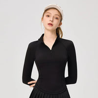 Women's Long Sleeve Athletic Shirts with Zipper Collar