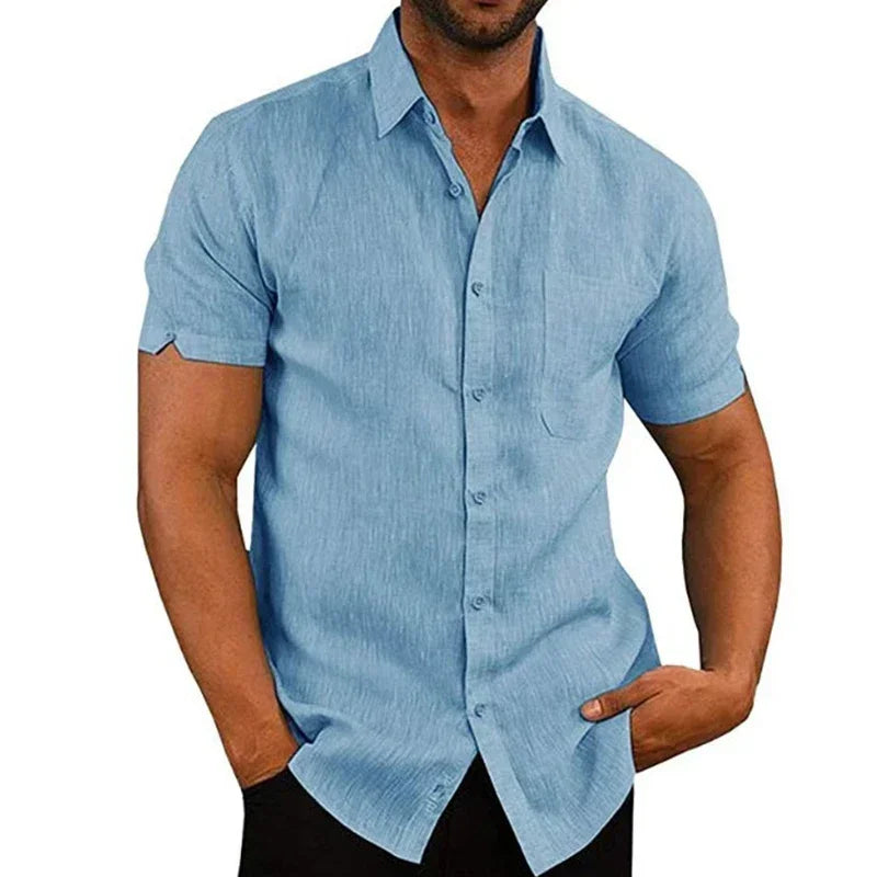 Summer Cotton Linen Shirts for Men Casual Short Sleeved Shirts Blouses Solid Turn-Down Collar Formal Beach Shirts Male Clothing - Buy online at  Vibe In Cart.