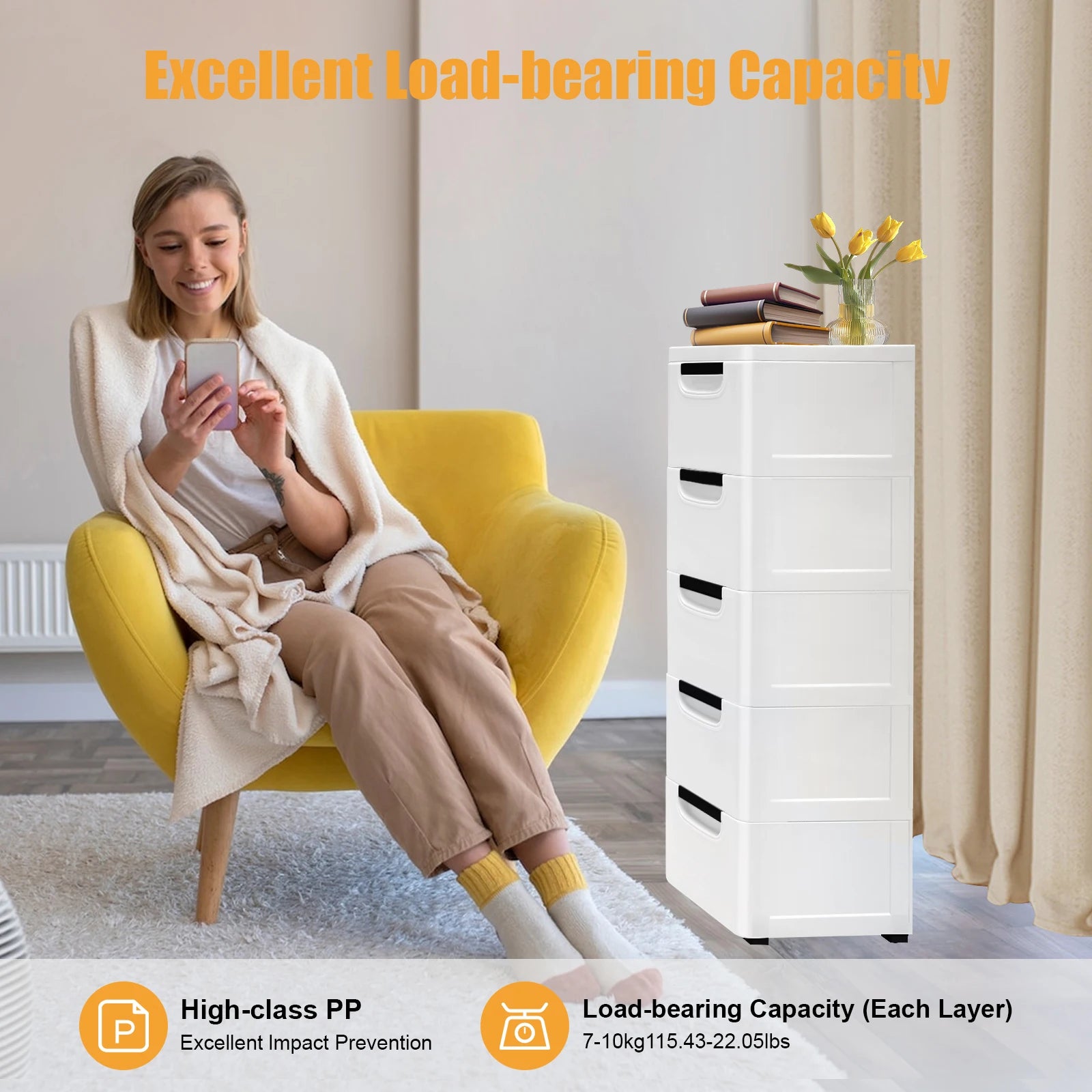 NEWEST White Storage Cabinet 20*40*84cm with Four Wheels and 5 Drawers Large Capacity for Storing Clothes, Towels, Toys - Buy online at  Vibe In Cart.