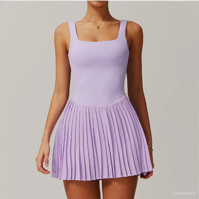 VITALINOVO Workout Tennis Dress with Built in Shorts Square Neck Padded Workout Dress with Pockets Golf Athletic Mini Dresses - Buy online at  Vibe In Cart.