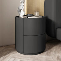 Modern Wooden Round Nightstand with 2 Drawers, 40x40x50cm