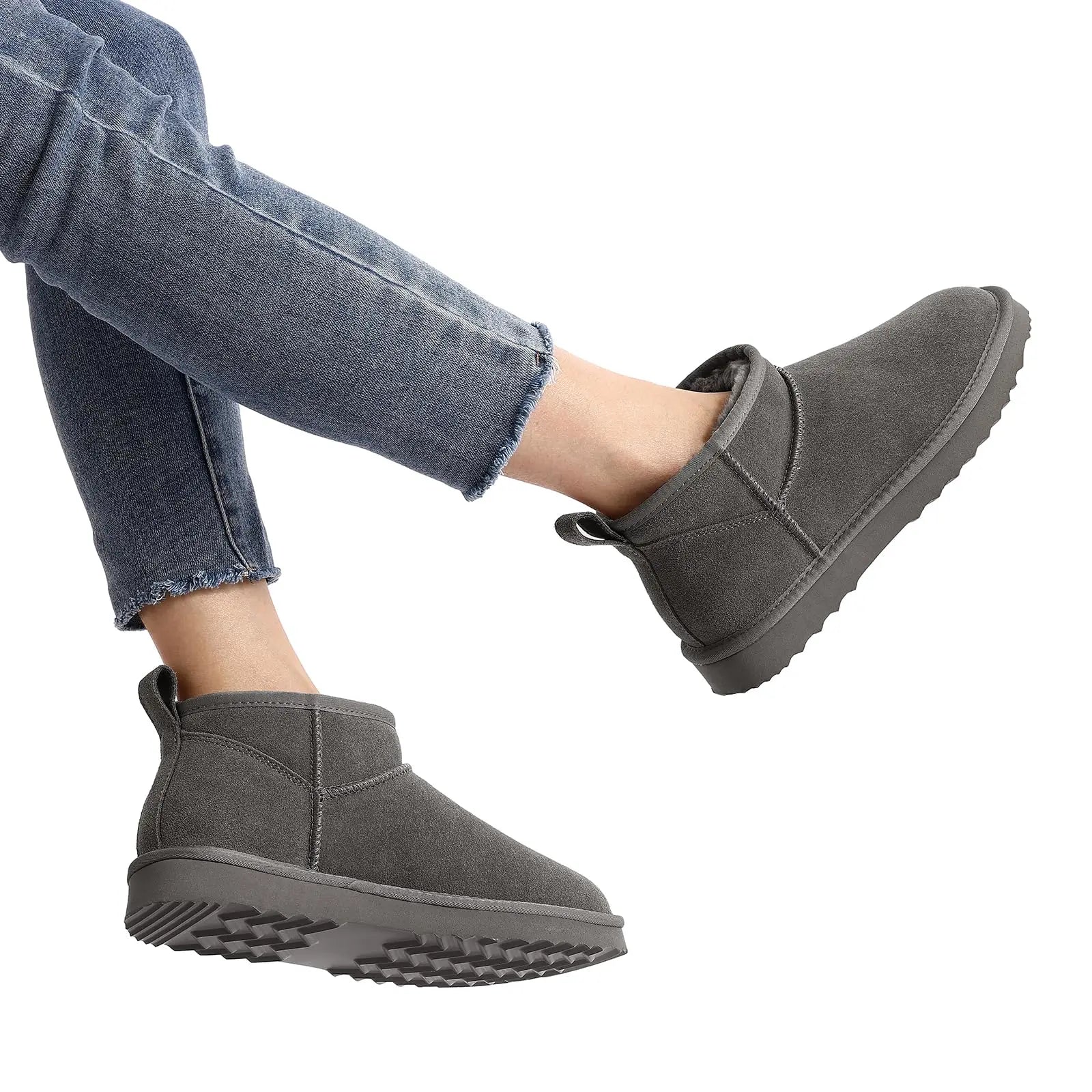 Women's Fluffy Suede Ankle Snow Boots with Thick Sole