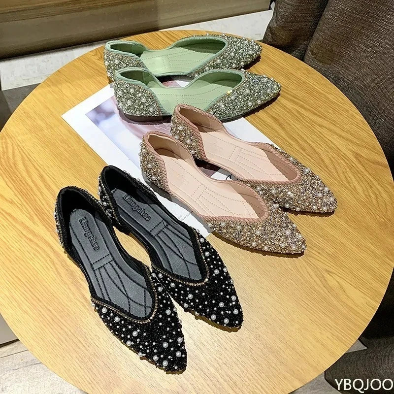 Summer New Green Retro Shallow Mouth Pointed Soft Bottom Women's Flat Shoes Solid Color Comfortable Hollow Ballet Women's Shoes - Buy online at  Vibe In Cart.