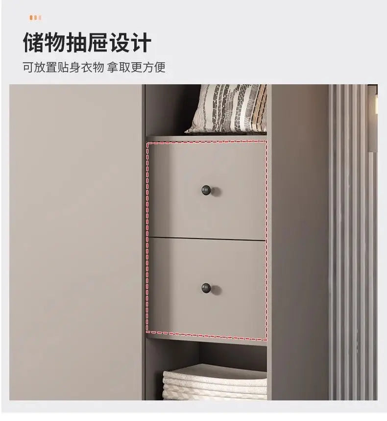 Solid Wood Sliding Door Wardrobe for Adult Bedroom Use