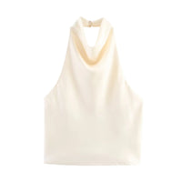 Women's Short Sleeveless Backless Tops with Buttons, Polyester