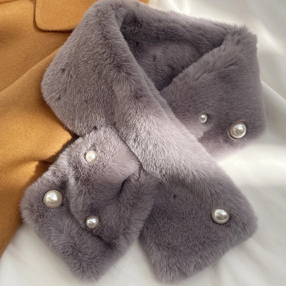 Women's Outdoor Winter Faux Fur Warm Solid Color Scarf