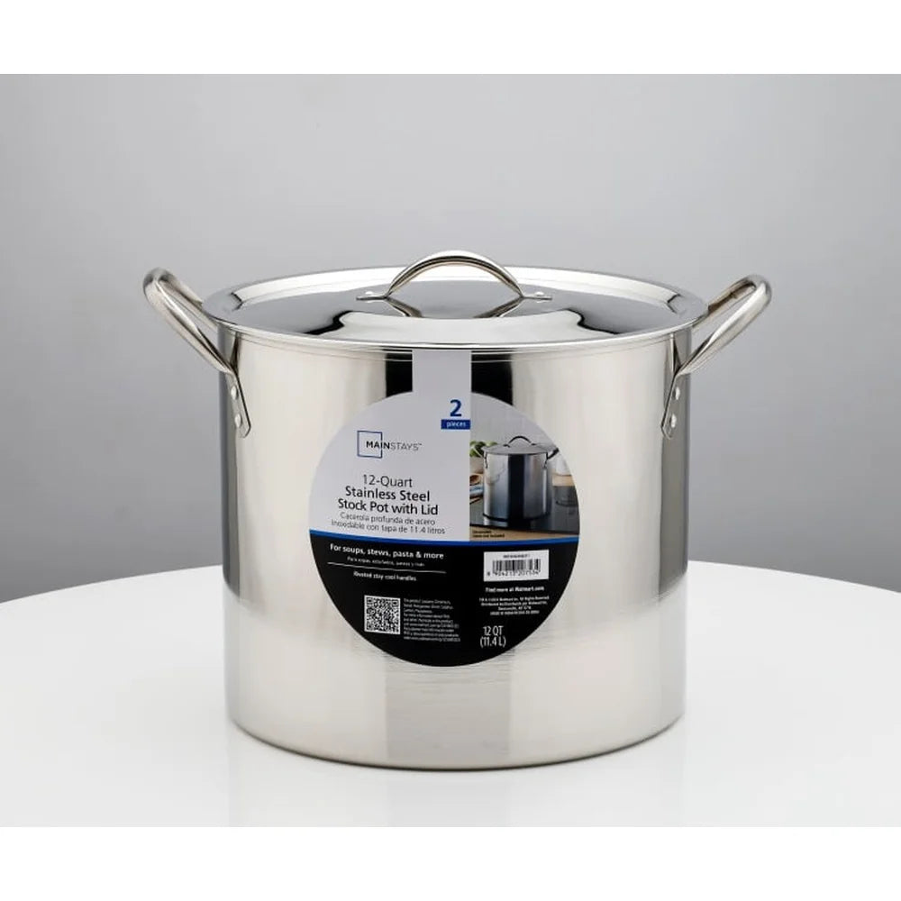 12 Quart Stainless Steel Stock Pot with Metal Lid Stay Cool Handles Heavy Duty Cookware Soup Stew Boiling Ideal Kitchens - Buy online at  Vibe In Cart.