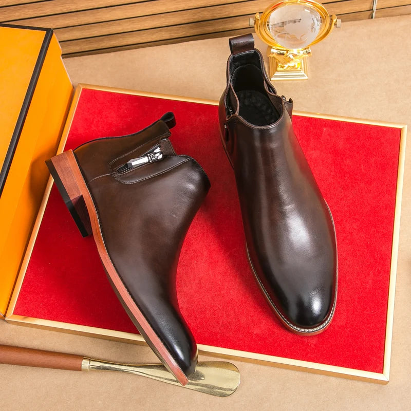 British Style Men's Chelsea Boots Casual Leather High Top Shoes Versatile Male Ankle Boots New Leather Man Business Shoes Botas - Buy online at  Vibe In Cart.