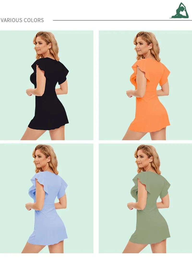 Cloud Rise Golf Tennis Dress Sports Pocket Shorts Gym HOT Girl Workout One Piece Yoga Suit Women Running Outdoor Fitness Dresses