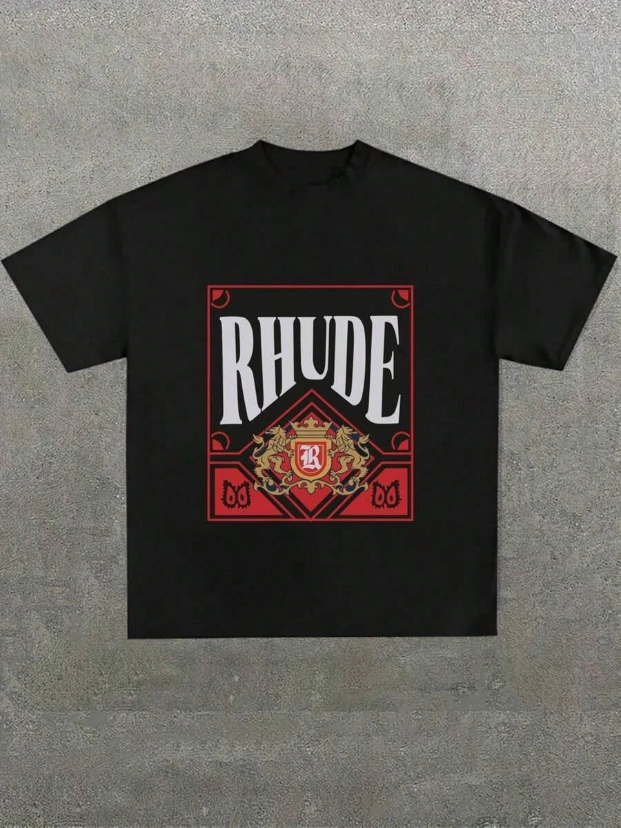 man clothes Rhude Logo Inspired Black T-Shirt Casual Digital Print Pure Heavy Cotton Unisex Breathable harajuku COTTON vintage - Buy online at  Vibe In Cart.