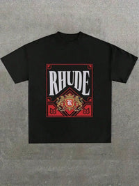 man clothes Rhude Logo Inspired Black T-Shirt Casual Digital Print Pure Heavy Cotton Unisex Breathable harajuku COTTON vintage - Buy online at  Vibe In Cart.