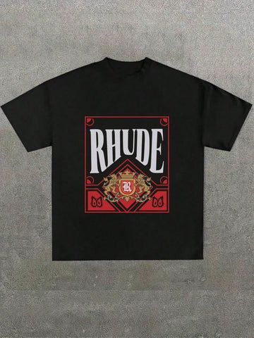 man clothes Rhude Logo Inspired Black T-Shirt Casual Digital Print Pure Heavy Cotton Unisex Breathable harajuku COTTON vintage - Buy online at  Vibe In Cart.