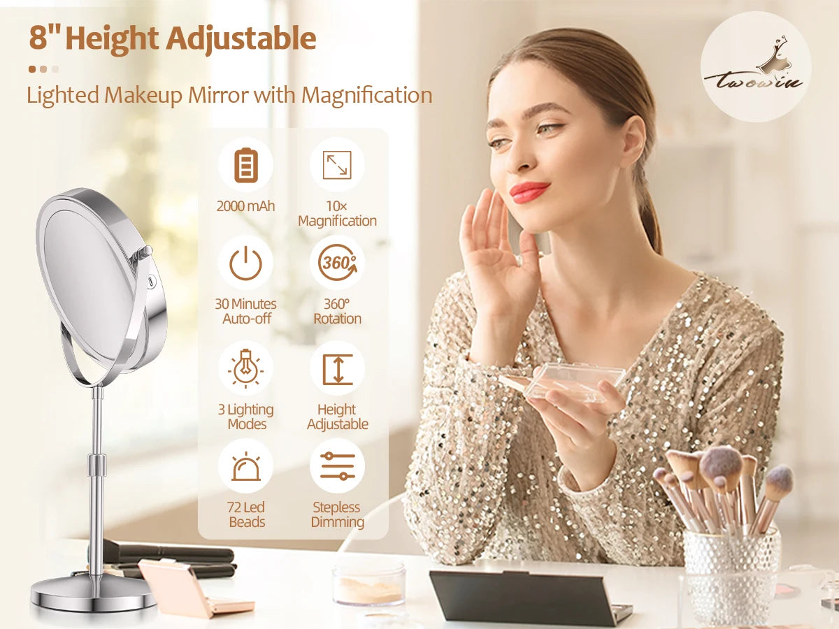 8 Inch Makeup Mirror With Light Lamp 10X Magnification 3 Color Lights,Adjustable Brightness Height Standing Cosmetic Mirror - Buy online at  Vibe In Cart.