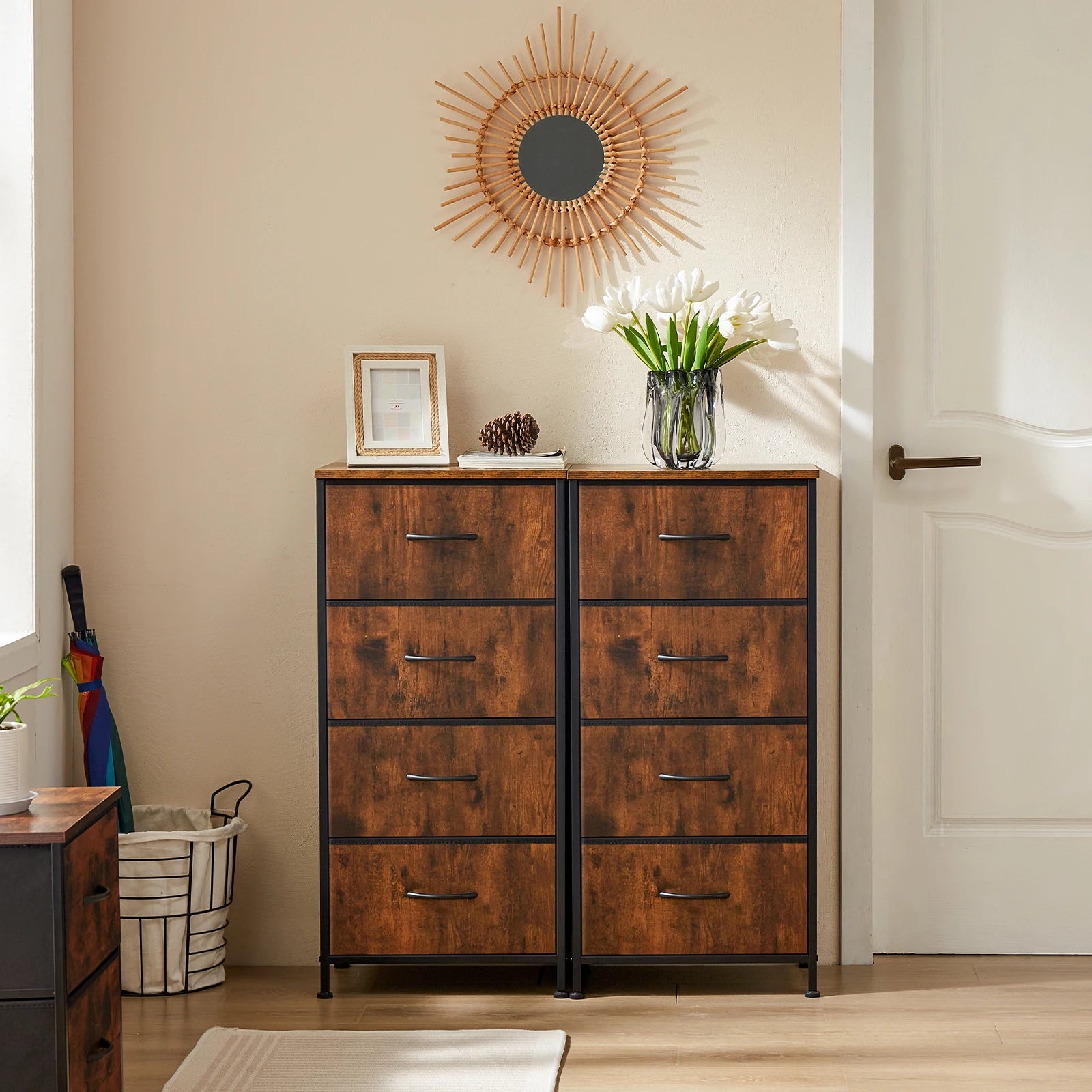 JHK Dresser For Bedroom With 4 Fabric Drawers Nightstand Wardrobe Steel Frame Closet For Clothes Storage Cabinet Of Furniture - Buy online at  Vibe In Cart.