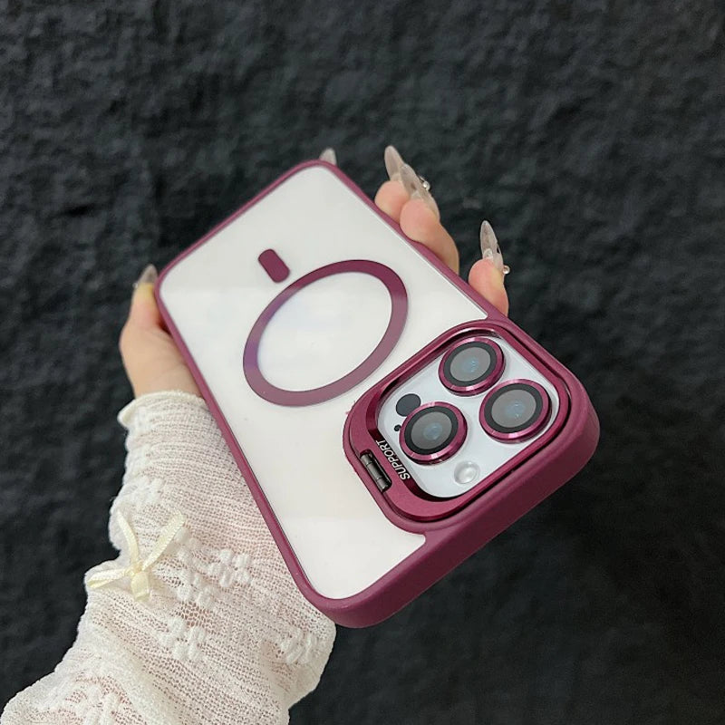 Full Coverage Transparent Magnetic Phone Case with Stand