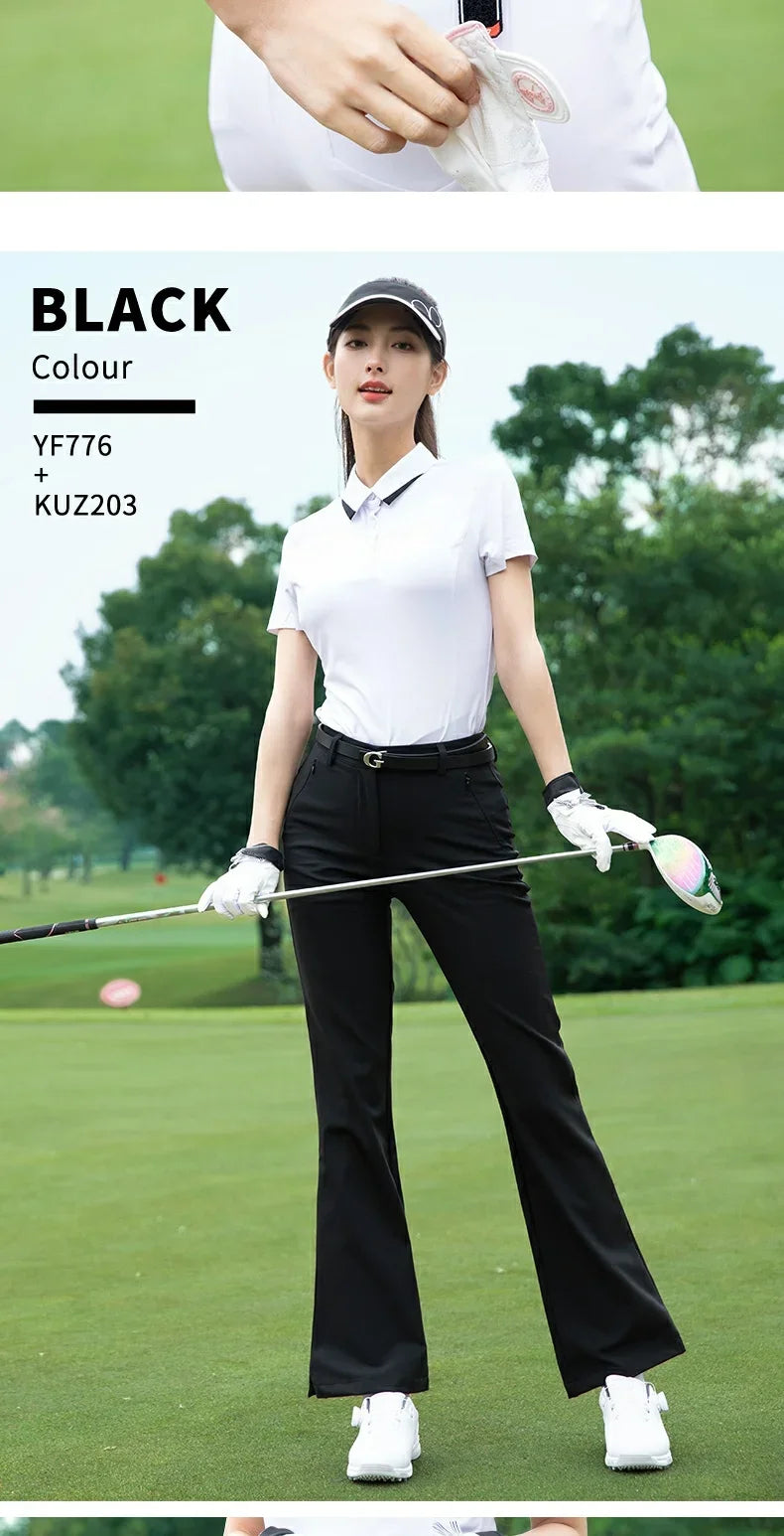 Pgm 2025 Spring Golf Clothing Women High Waist Golf Pants Korean Outdoor Sports Flared Trousers Female Elastic Slim Pants - Buy online at  Vibe In Cart.