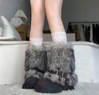 Women's Mid-Calf Snow Boots with Square Heel and Plush Lining