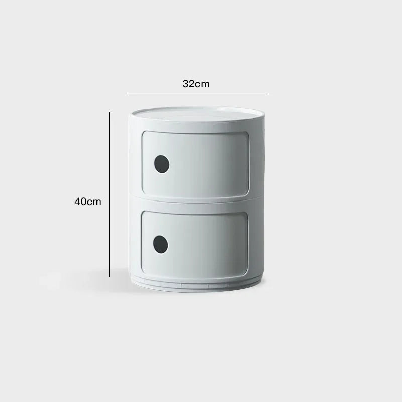 Round Plastic Bedside Table with 4 Drawers for Bedroom