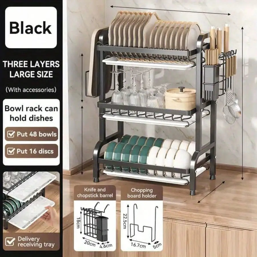 2025 3-Tier Metal Dish Rack Black Large-Capacity Kitchen Countertop Storage Organizer - Buy online at  Vibe In Cart.