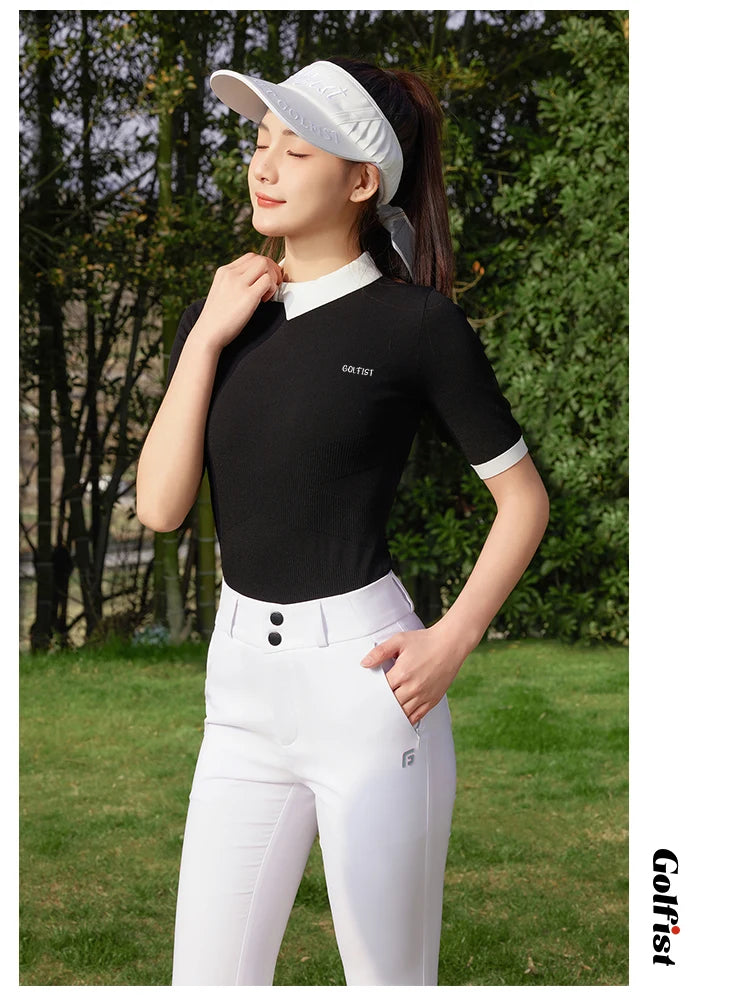Women's High Waist Flared Golf Trousers Full Length