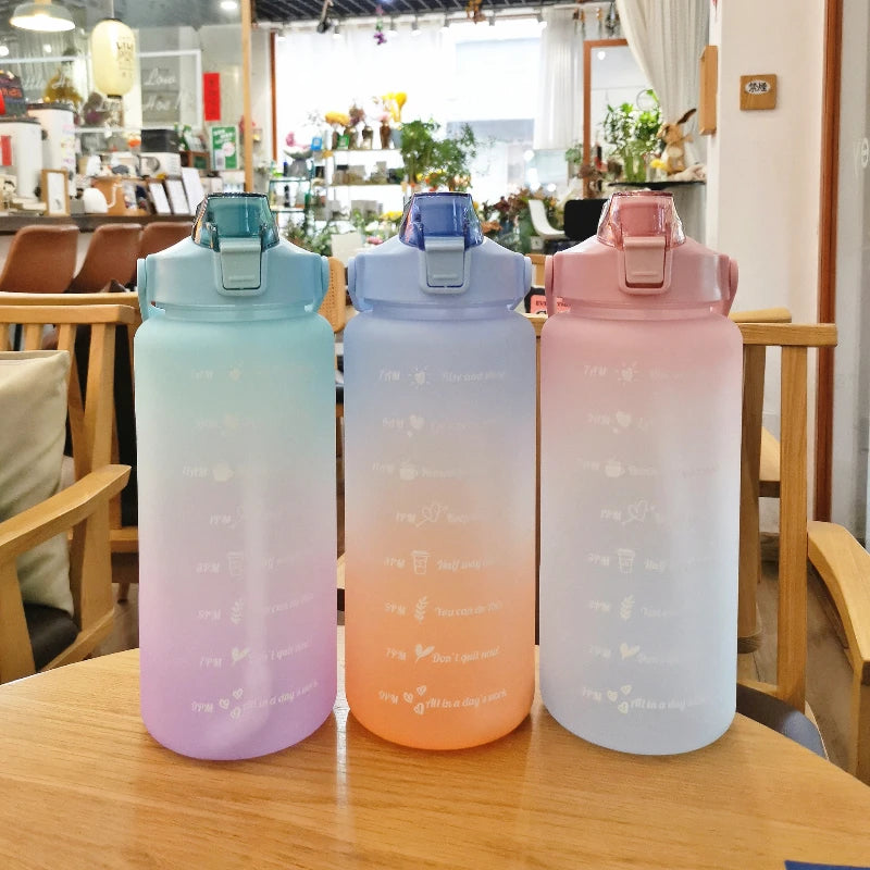 2000ml Sports Drinking Bottles with Time Marker Men Women Water Bottle with Straw Large Capacity Outdoor Cup Fitness Drinkware - Buy online at  Vibe In Cart.