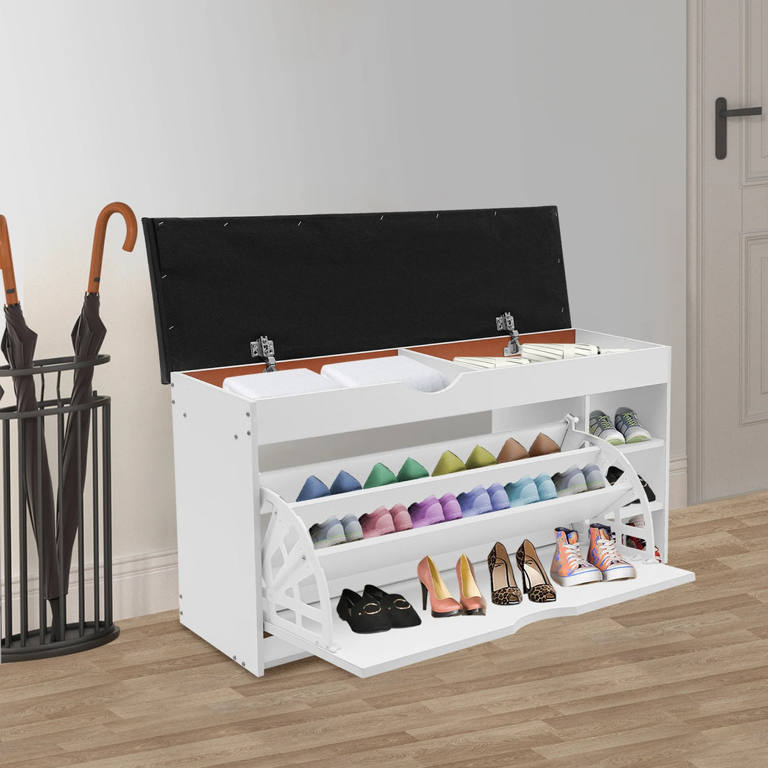 3-Tier Shoe Bench Rack W/Cushioned Seat Hidden Drawers Shoes Storage Cabinet for Home Entrance - Buy online at  Vibe In Cart.