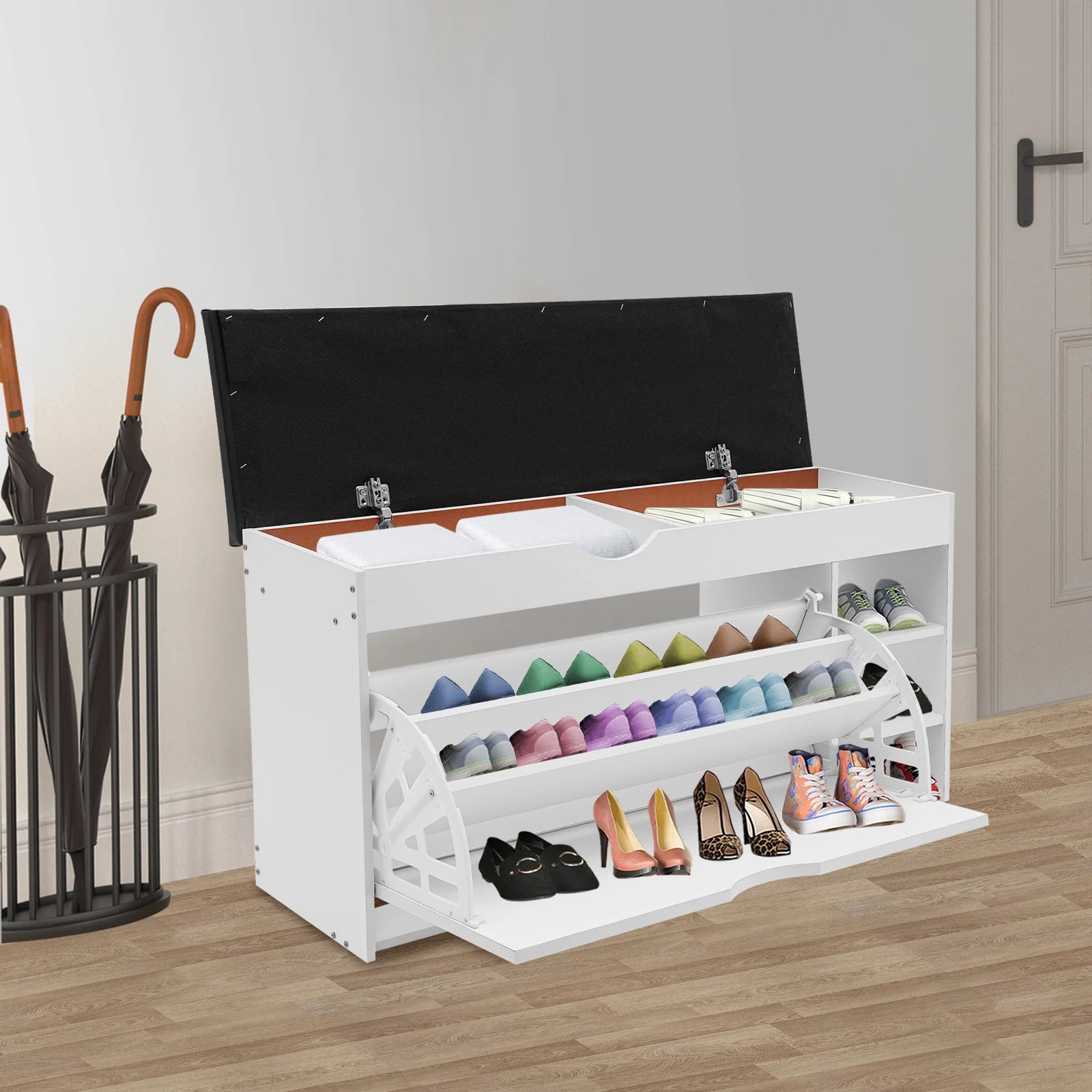 3-Tier Shoe Bench Rack W/Cushioned Seat Hidden Drawers Shoes Storage Cabinet for Home Entrance - Buy online at  Vibe In Cart.